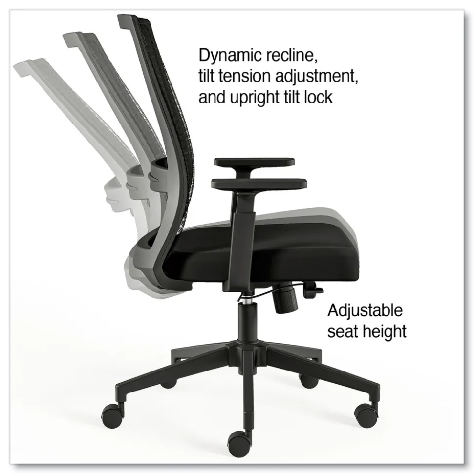 Alera 18.15 in. to 21.89 in. Seat Height Supports 275 lbs. Ashdale Ergonomic Fabric Swivel Task Chair - Black Seat/Back, Silver Base