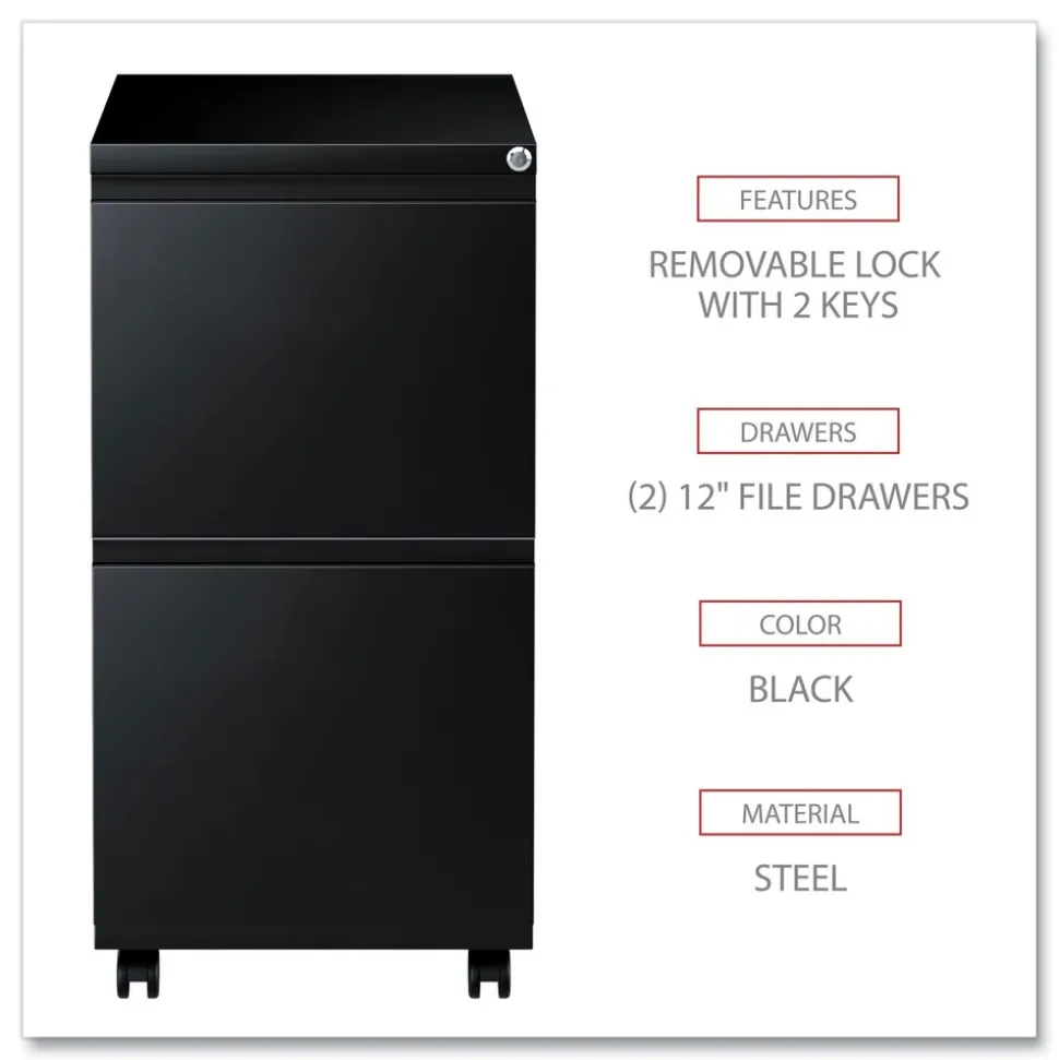 Alera 14.96 in. x 19.29 in. x 27.75 in. 2 Legal/Letter-Size File Drawers Left or Right File Pedestal with Full-Length Pull - Black