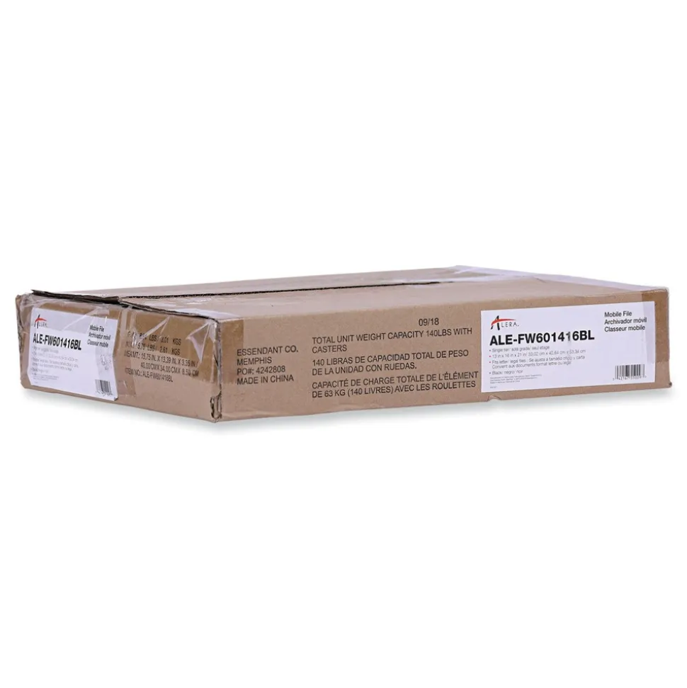 Alera 15.25 in. x 12.38 in. x 21 in. 1 Shelf 1 Bin Metal Compact File Cart for Side-to-Side Filing - Black