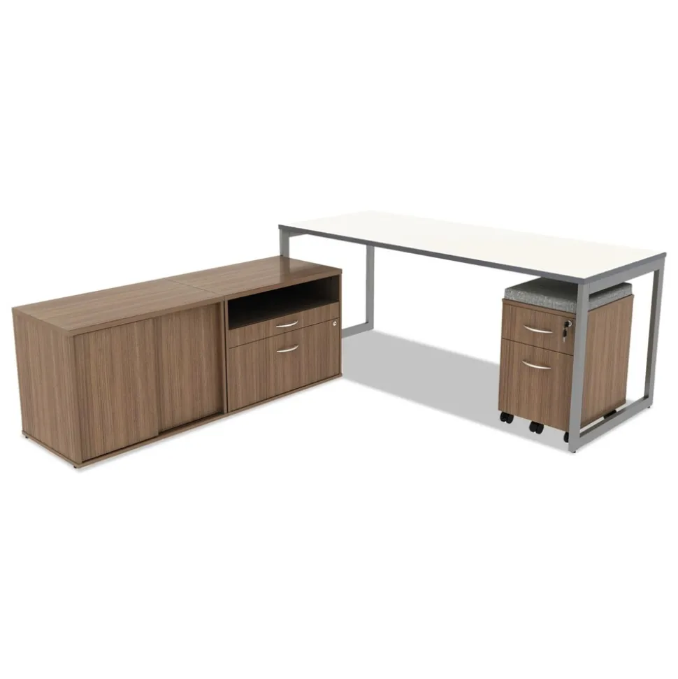 Alera Open Office Desk Series 47.25 to 70.78w x 23.63d x 28.5h Adjustable O-Leg Desk Base - Silver