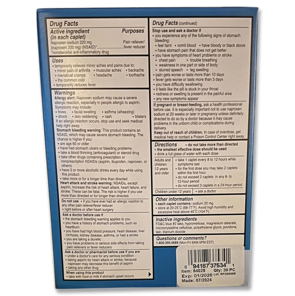 Aleve Pain Reliever Tablets Refill Packs (30/Box)