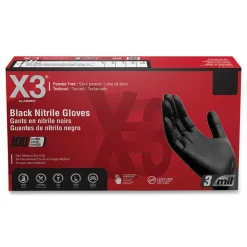 Ammex 9.5 in. Long 3 mil Powder-Free Industrial Nitrile Gloves - Large/Black (1000/Carton)