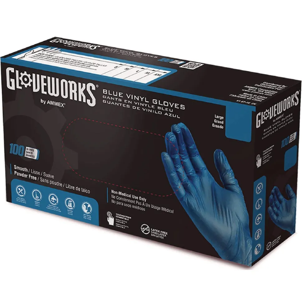 Ammex 3 mil Industrial Powder-Free Vinyl Gloves - Medium, Blue (1000/Carton)