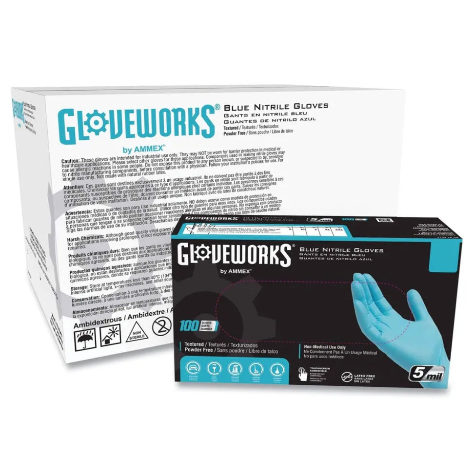 Ammex 5 mil Industrial Powder-Free Nitrile Gloves - Medium, Blue (1000/Carton)