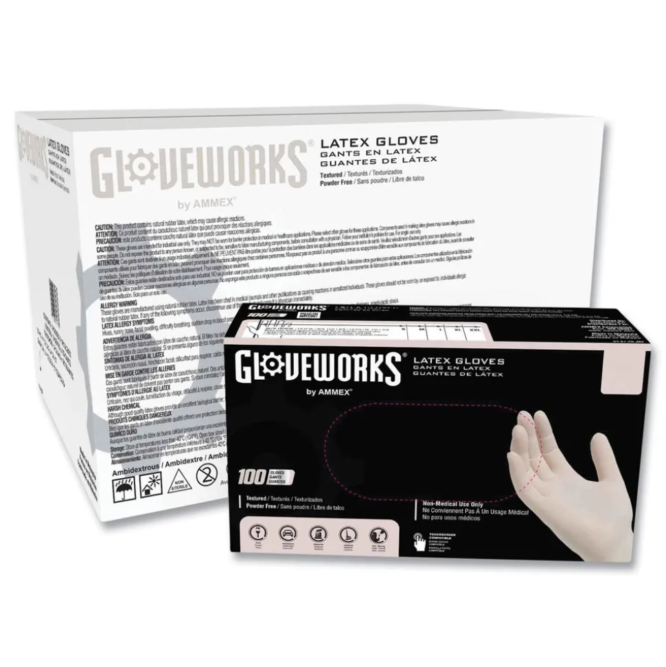 Ammex 4 mil Powder-Free Latex Disposable Gloves - Medium, Ivory (1000/Carton)
