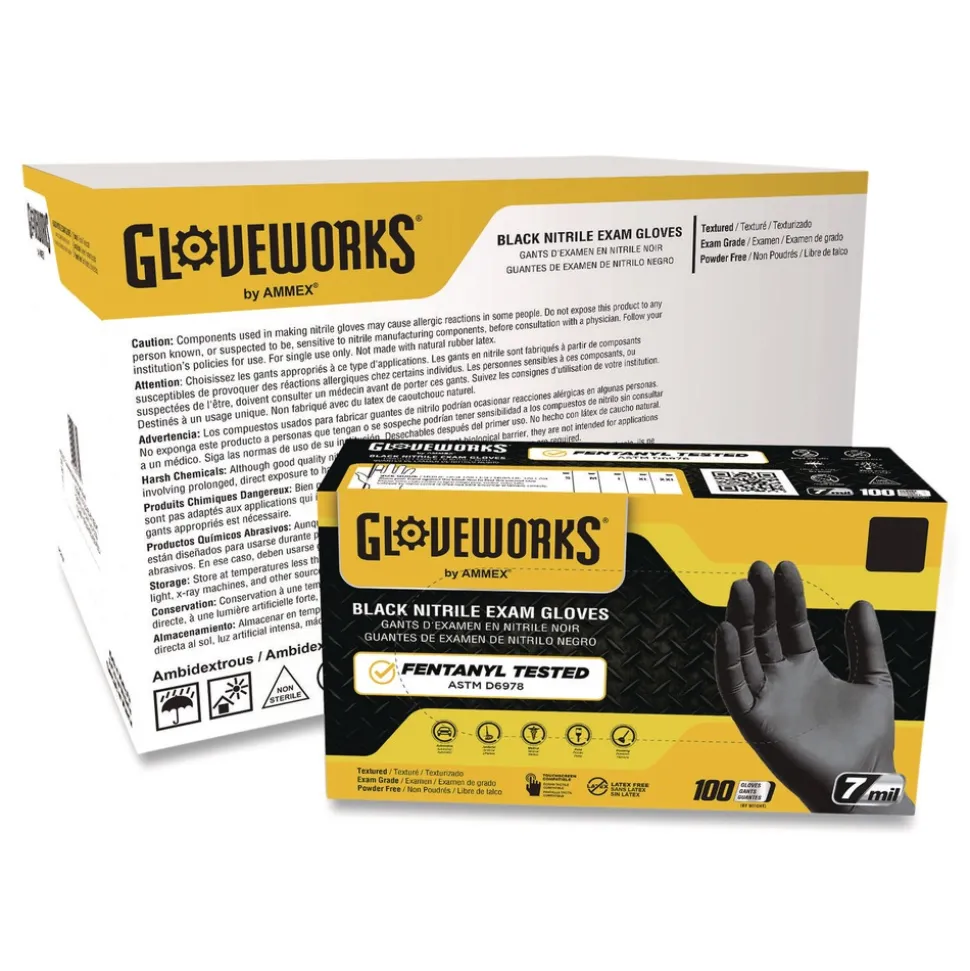 Ammex 6 mil Powder-Free Nitrile Exam Gloves - X-Large, Black (1000/Carton)
