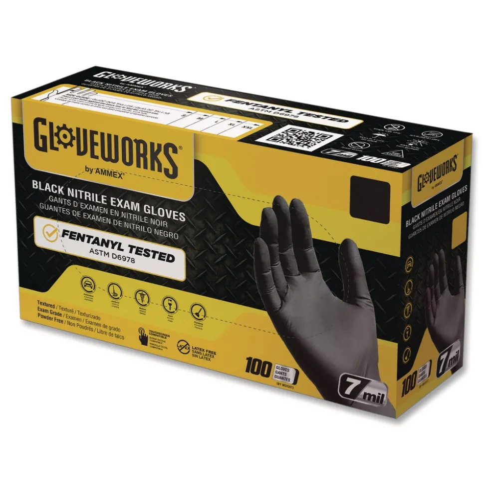 Ammex 6 mil Powder-Free Nitrile Exam Gloves - X-Large, Black (1000/Carton)