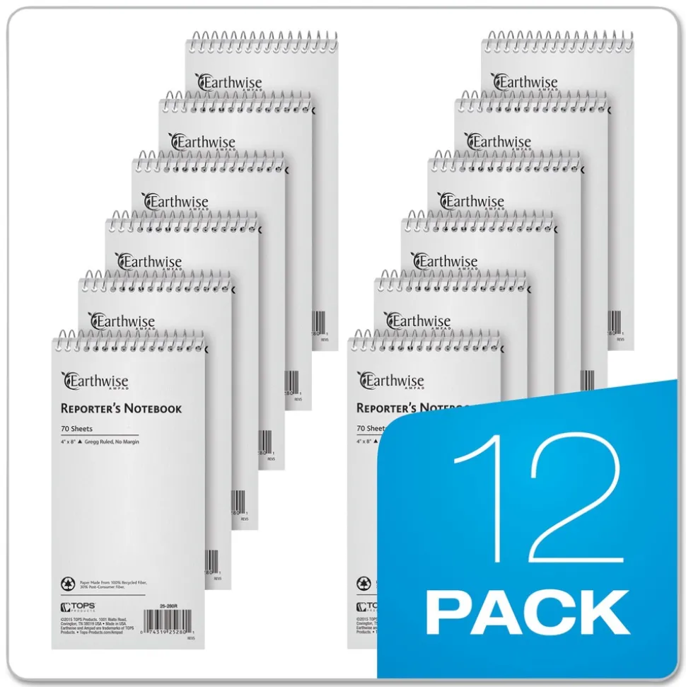 Ampad Earthwise by Ampad 4 x 8 Gregg Rule Recycled Reporter's Notepad - White Cover/White Sheets
