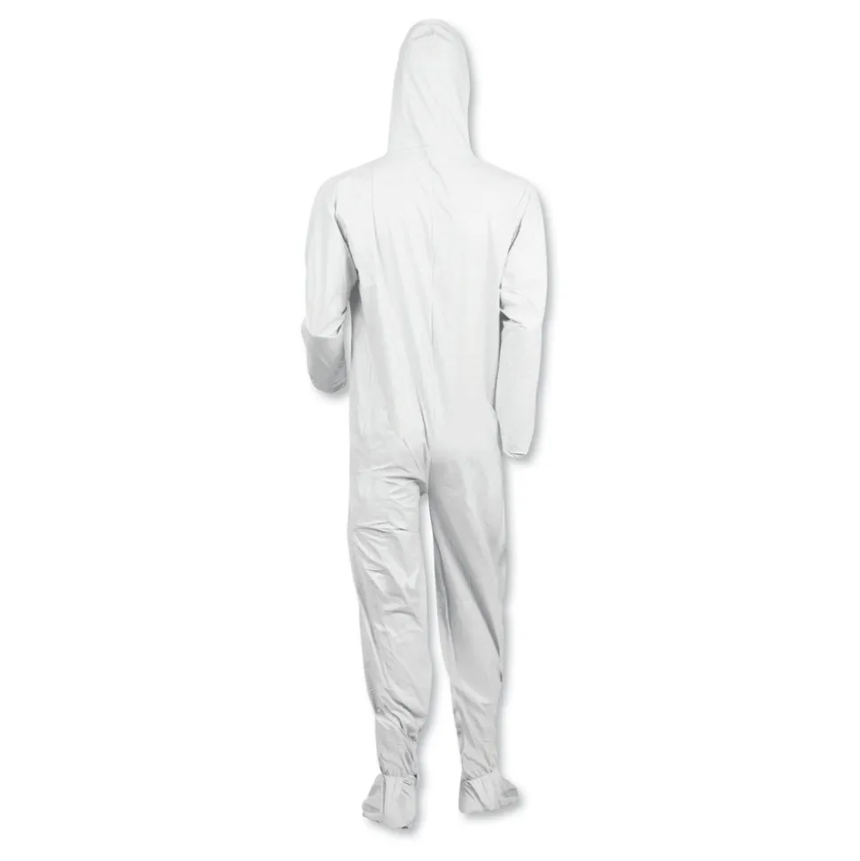 Ansell A40 Elastic-Cuff Ankle, Hood, and Boot Coveralls - Large, White (25/Carton)