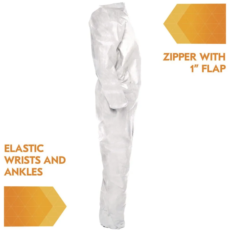 Ansell A20 Zip Front, Elastic-Back, Wrists, and Ankles Breathable Particle Protection Coveralls - Triple Extra Large, White (20/Carton)