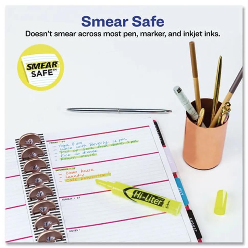 Avery HI-LITER Desk-Style Chisel Tip Highlighters - Fluorescent Yellow Ink/Black Barrel (200/Box)