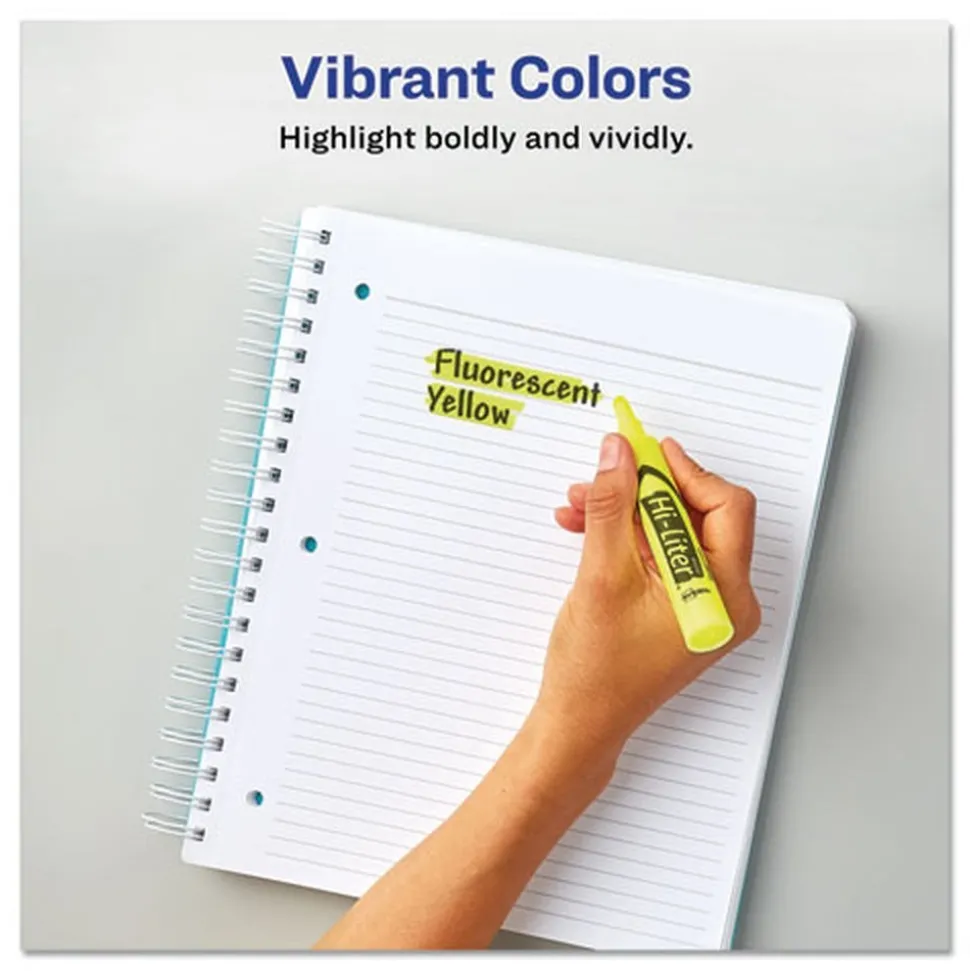 Avery HI-LITER Desk-Style Chisel Tip Highlighters - Fluorescent Yellow Ink/Black Barrel (200/Box)