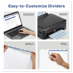 Avery Index Maker 11 in. x 8.5 in. 3-Tab Print and Apply Clear Label Dividers - White (25/Box)