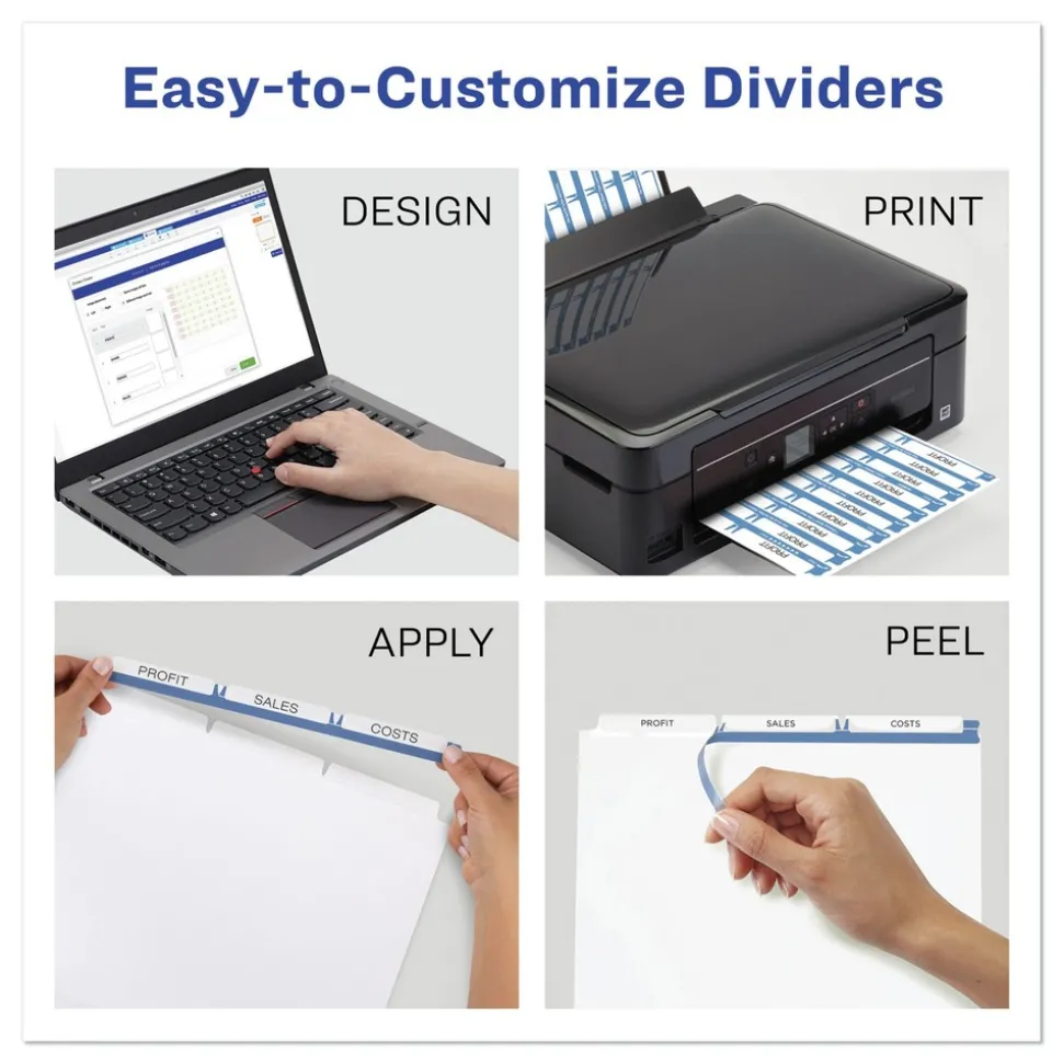 Avery Index Maker 11 in. x 8.5 in. 3-Tab Print and Apply Clear Label Dividers - White (25/Box)