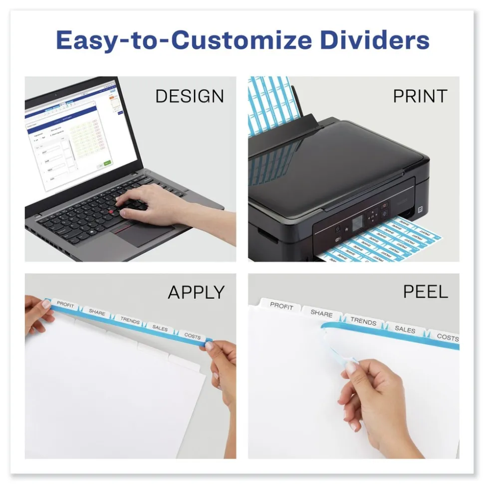 Avery Index Maker 11 in. x 8.5 in. 5-Tab Traditional Color Print and Apply Clear Label Dividers - Assorted (25/Box)