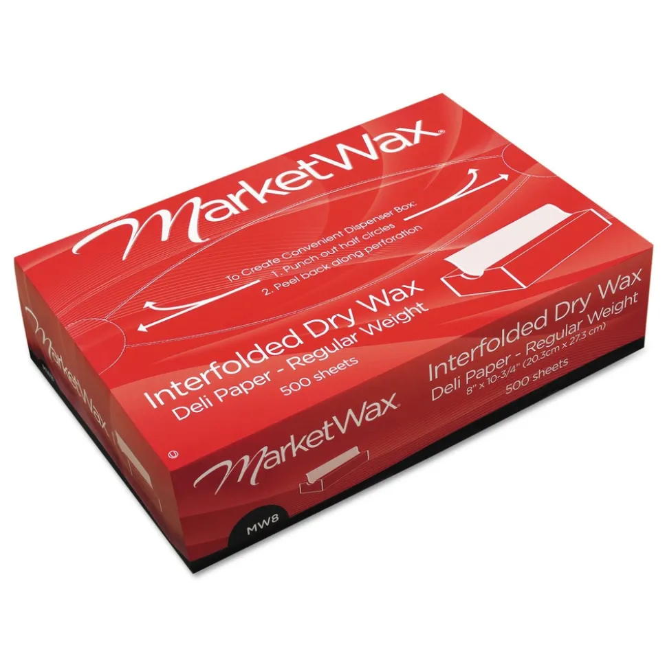 Bagcraft MarketWax 8 in. x 10.75 in. Interfolded Dry Wax Deli Paper - White (500/Box, 12 Boxes/Carton)