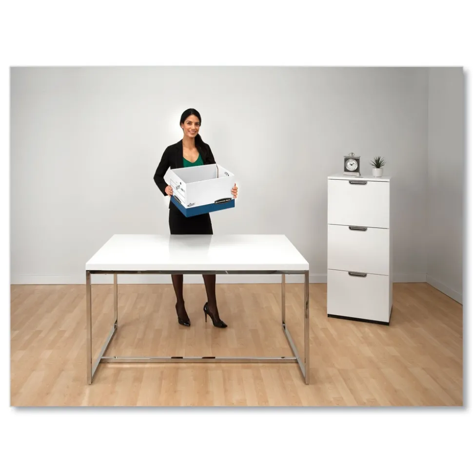 Bankers Box 12.75 in. x 16.5 in. x 10.38 in. R-KIVE Heavy-Duty Letter/Legal Storage Boxes with Dividers - White/Blue (12/Carton)