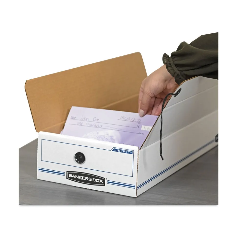 Bankers Box Liberty 9 in. x 24 in. x 6.38 in. Check and Form Boxes - White/Blue (12/Carton)