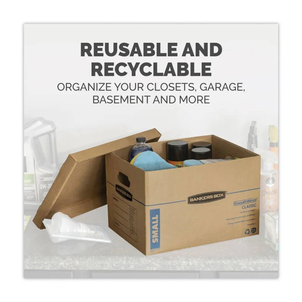 Bankers Box SmoothMove 12 in. x 15 in. x 10 in. Classic Moving/Storage Boxes - Small, Brown/Blue (20/Carton)