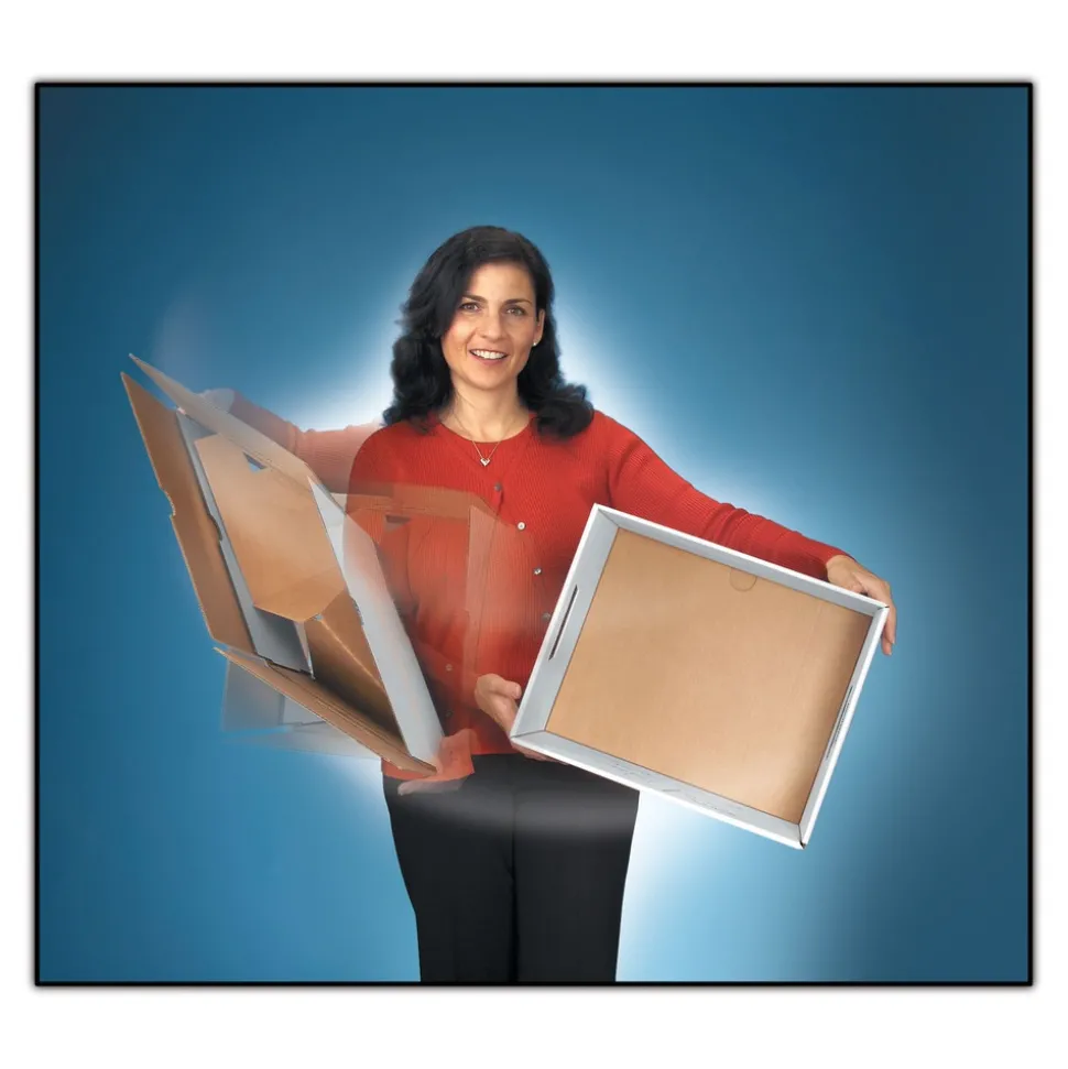 Bankers Box STOR/FILE 12.88 in. x 25.38 in. x 10.25 in. Medium-Duty 100 Percent Recycled Letter Storage Boxes - Kraft/Green (12/Carton)