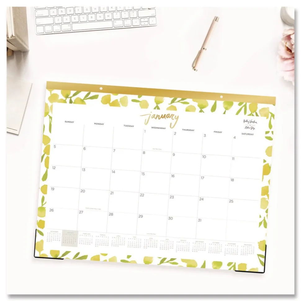 Blue Sky 22 in. x 17 in. 12-Month (Jan to Dec): 2026 Mimosa Monthly Desk Pad Calendar - Lemon Artwork, White/Yellow/Green Sheets