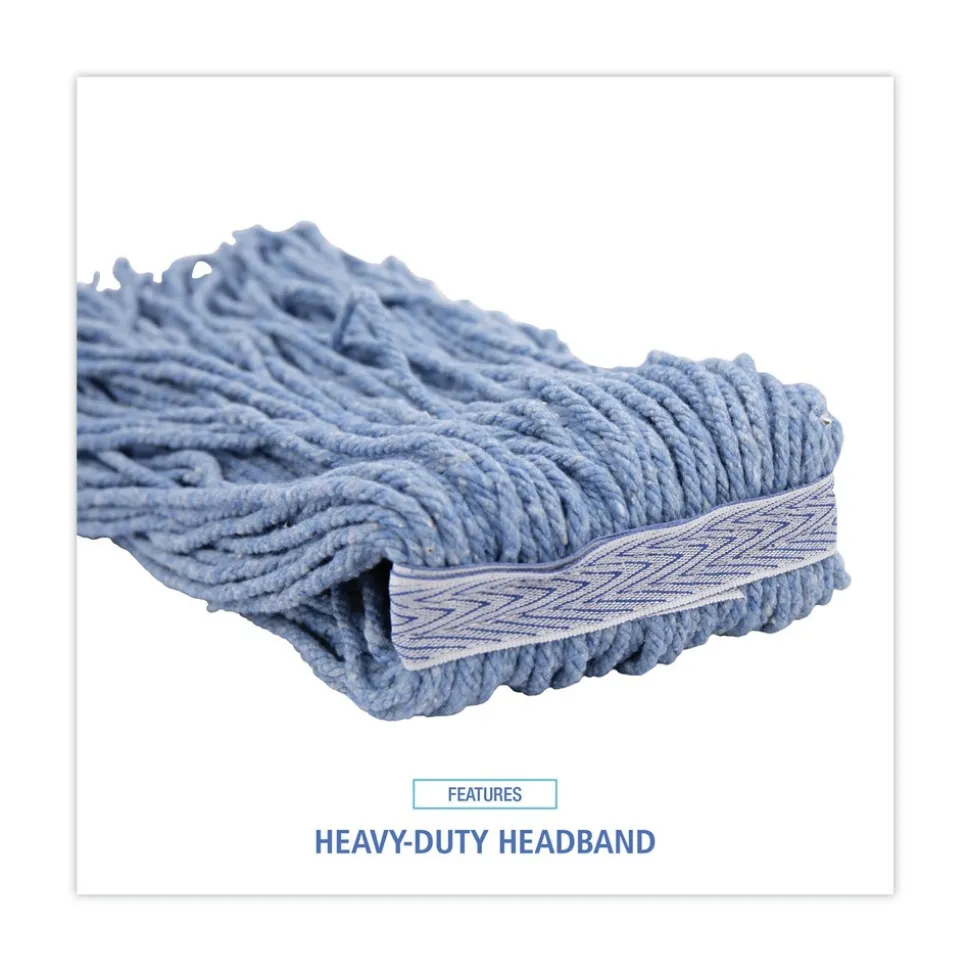 Boardwalk BWK2024B #24 Cotton/Synthetic Fiber Cut-End Standard Mop Head - Blue (12/Carton)