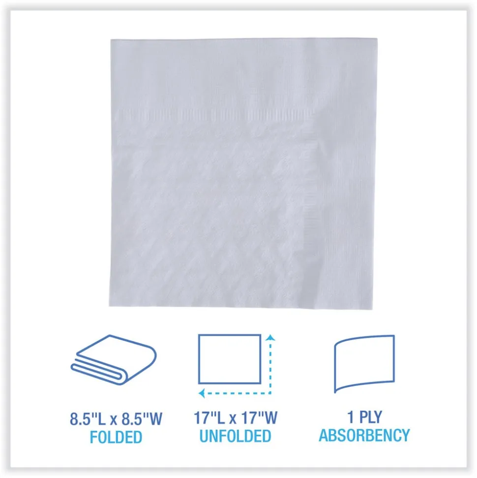 Boardwalk BWK8307 17 in. x 17 in. 1-Ply Dinner Napkin - White (3000/Carton)