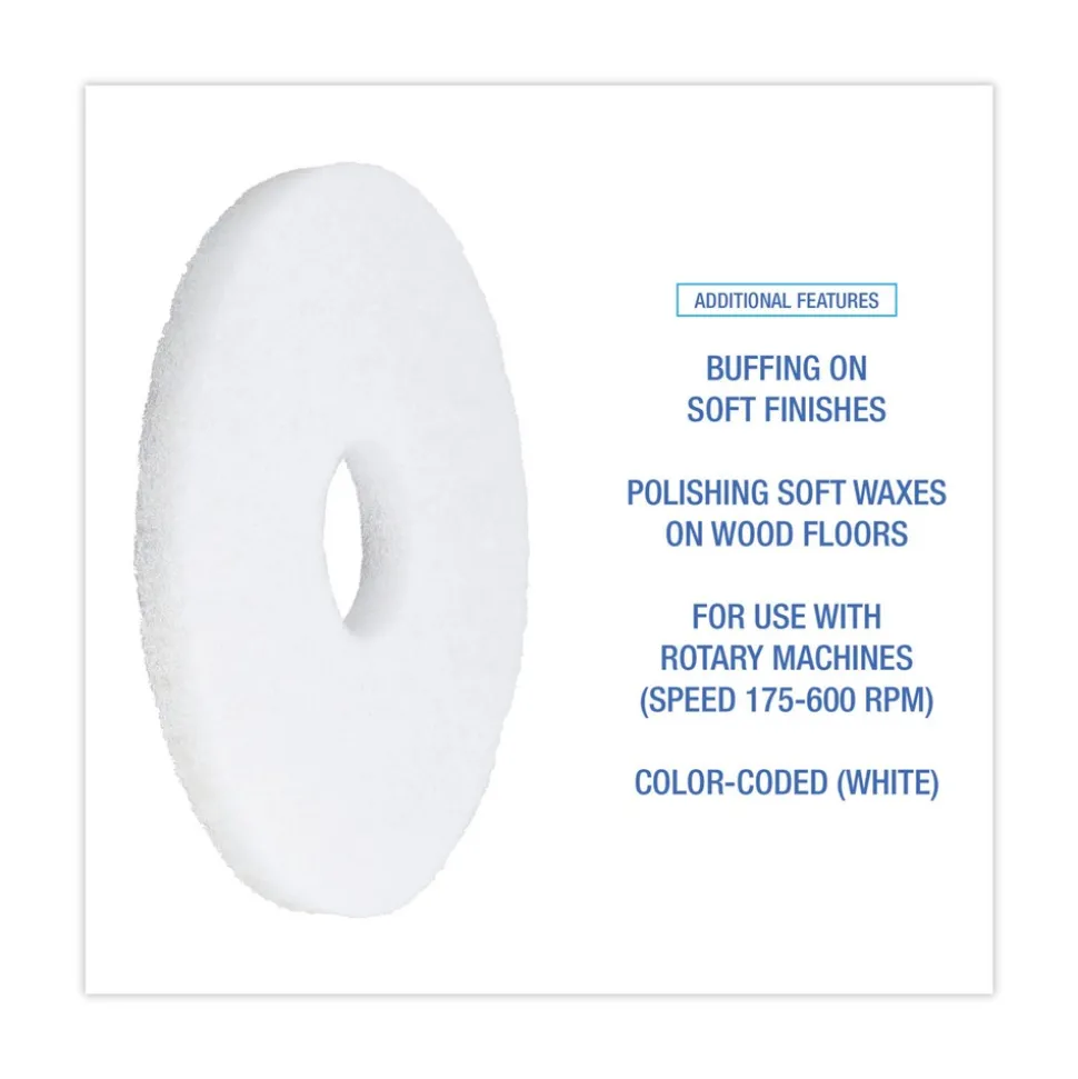 Boardwalk BWK4012WHI 12 in. Diameter Polishing Floor Pads - White (5/Carton)