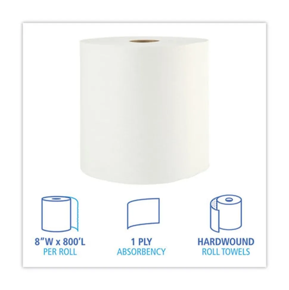 Boardwalk BWK35XTRA 1-Ply 8 in. x 800 ft. Xtra Roll Towels - White (6 Rolls/Carton)