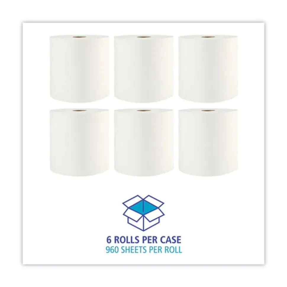 Boardwalk BWK35XTRA 1-Ply 8 in. x 800 ft. Xtra Roll Towels - White (6 Rolls/Carton)