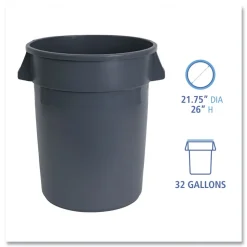Boardwalk 32 Gallon Linear-Low-Density Polyethylene Round Waste Receptacle - Gray