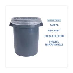 Boardwalk 33 Gallon 14 mic 33 in. x 38 in. Perforated Roll High-Density Can Liners - Natural (25 Bags/Roll, 10 Rolls/Carton)