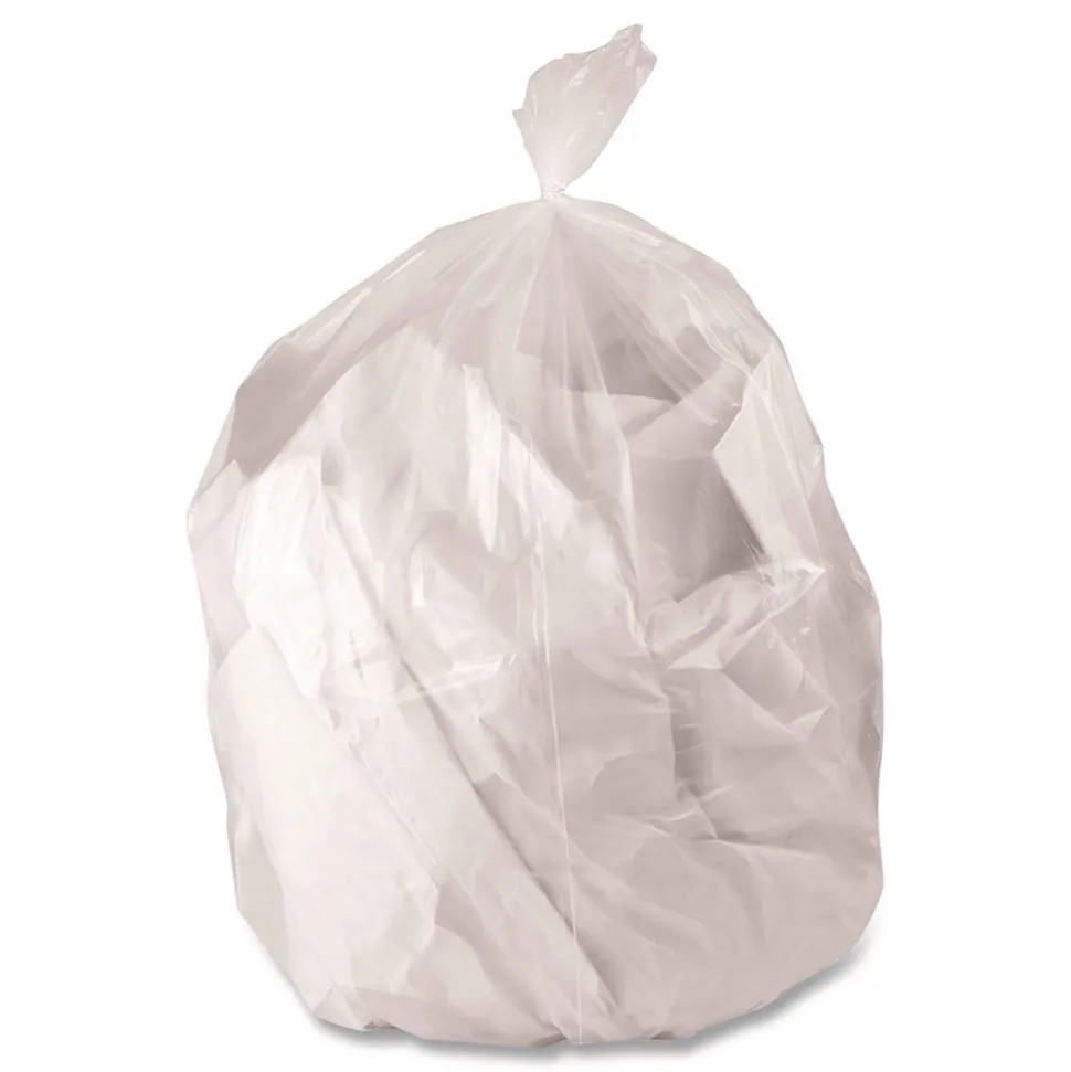 Boardwalk 16 Gallon 0.5 mil 24 in. x 32 in. Perforated Roll Low-Density Waste Can Liners - Clear (500/Carton)