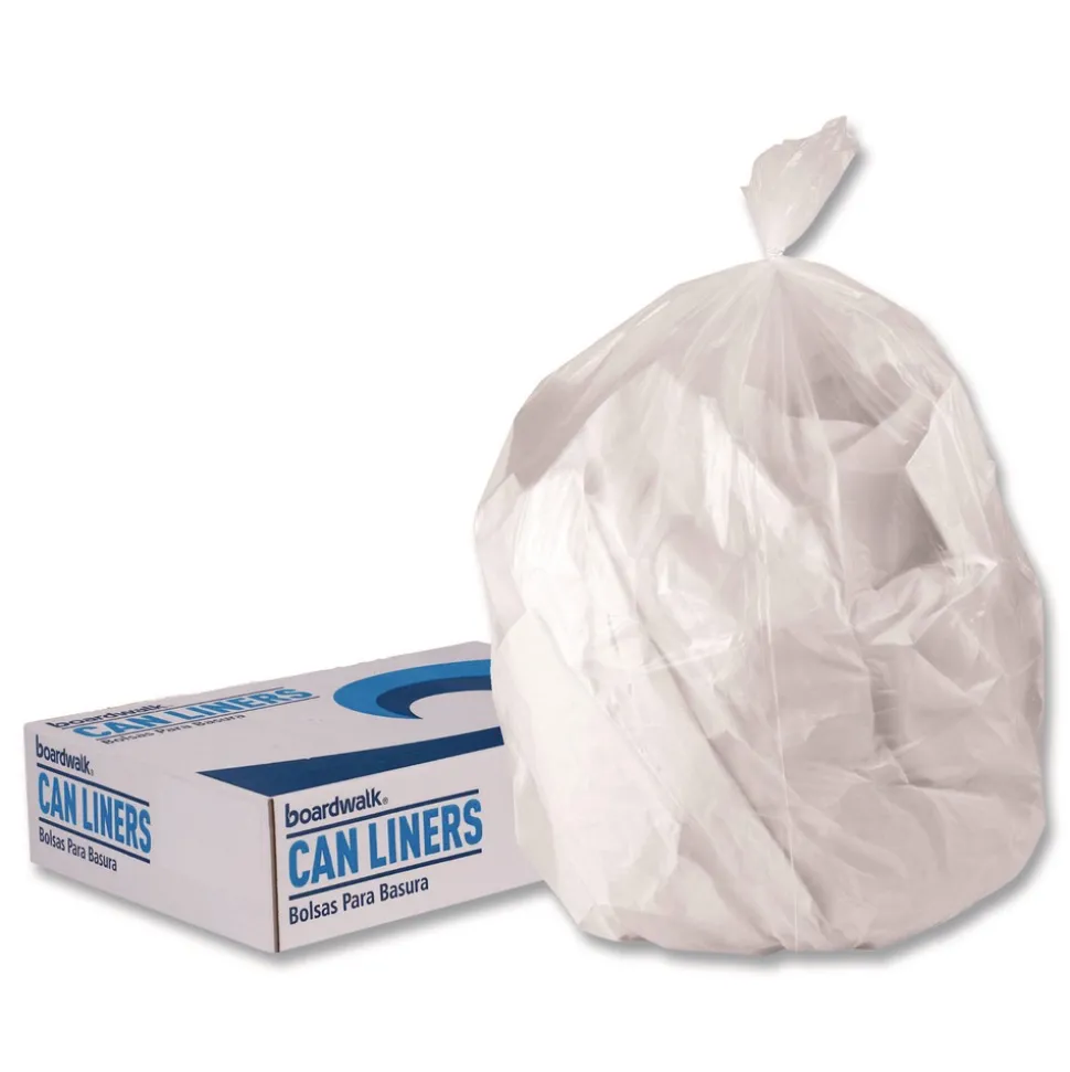 Boardwalk 33 Gallon 0.65 mil 33 in. x 39 in. Perforated Roll Low-Density Waste Can Liners - Clear (250/Carton)
