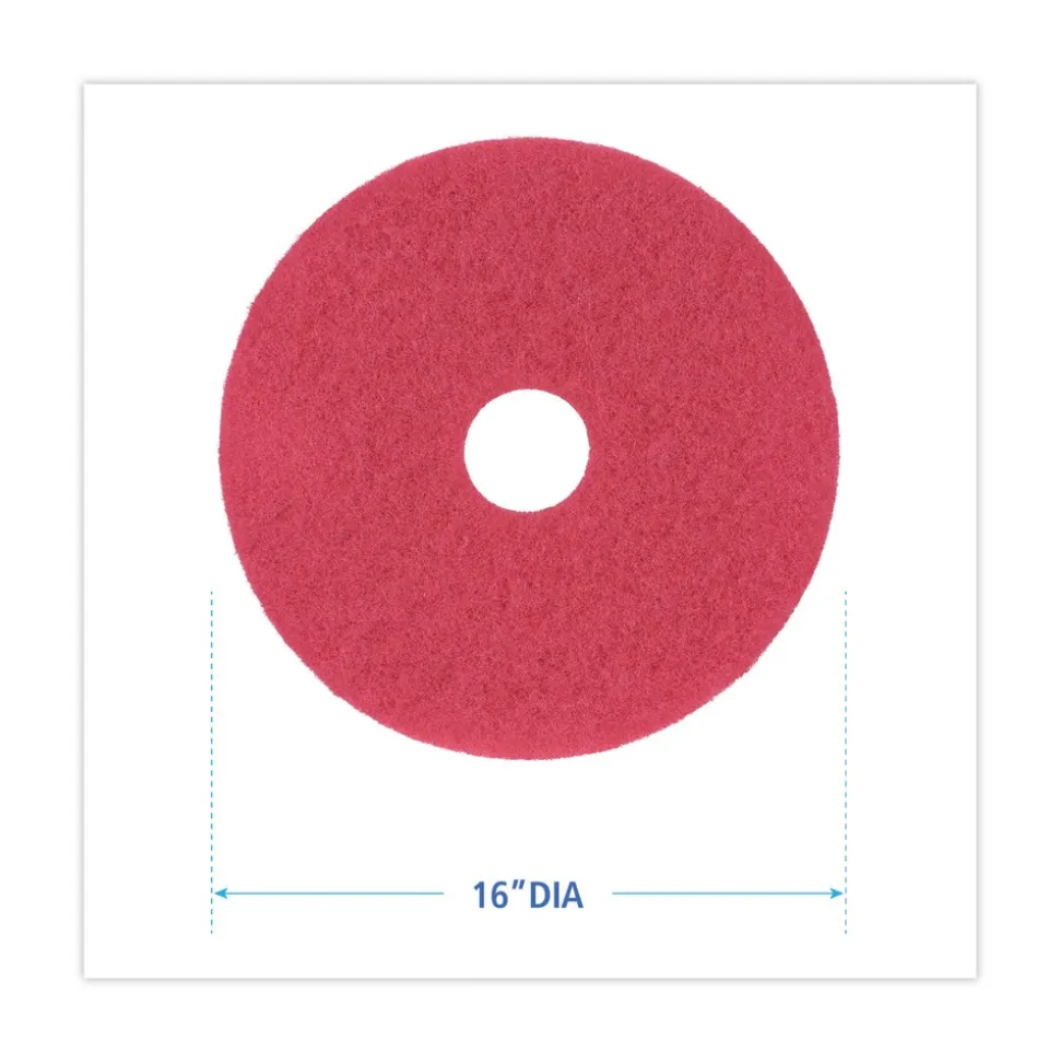 Boardwalk 16 in. Diameter Buffing Floor Pads - Red (5/Carton)