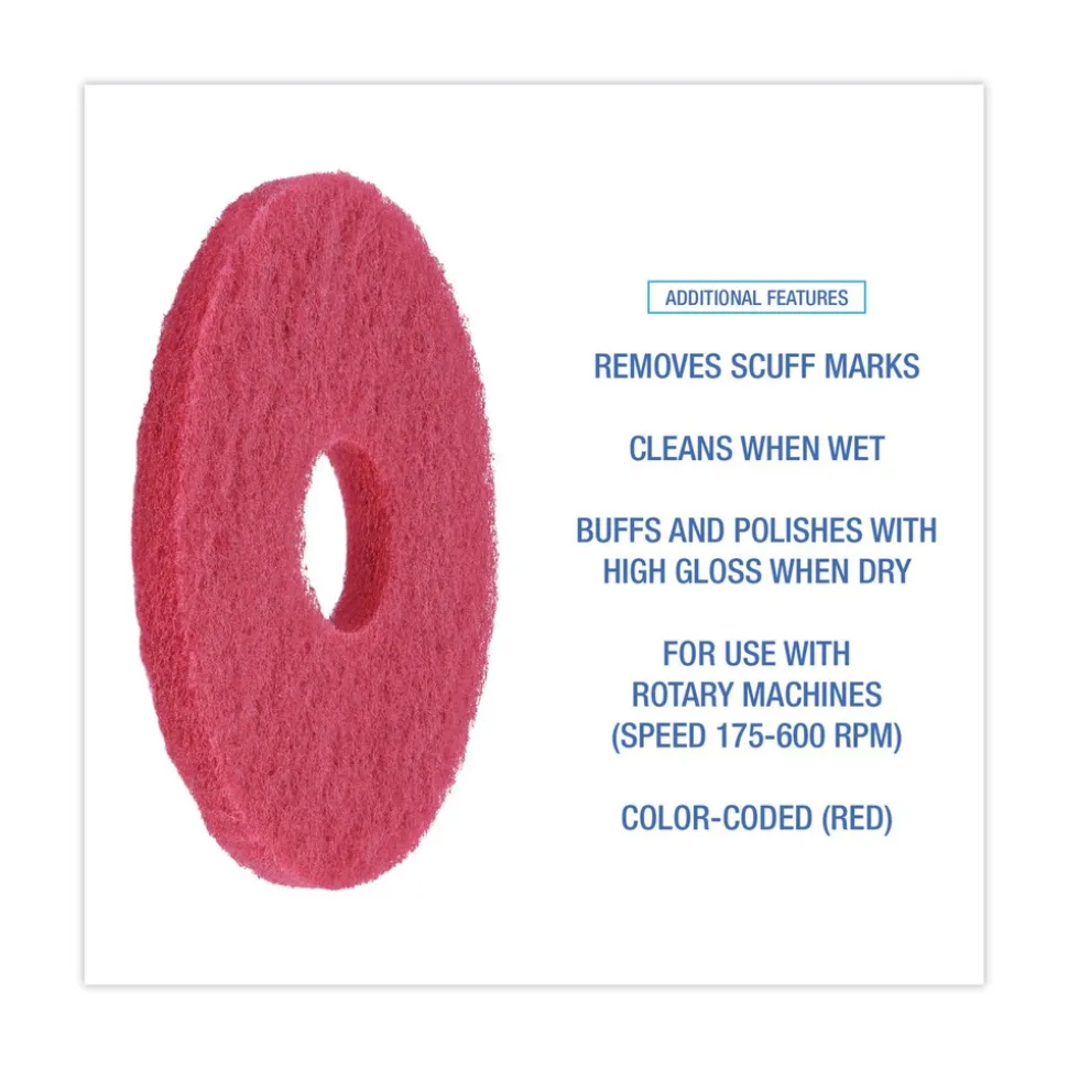Boardwalk 12 in. Diameter Buffing Floor Pads - Red (5/Carton)