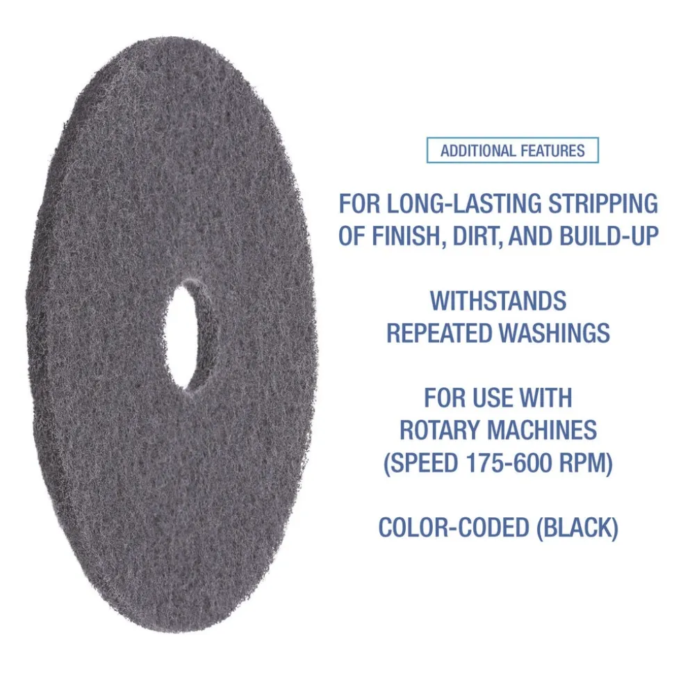 Boardwalk 19 in. Diameter High Performance Stripping Floor Pads - Black (5/Carton)