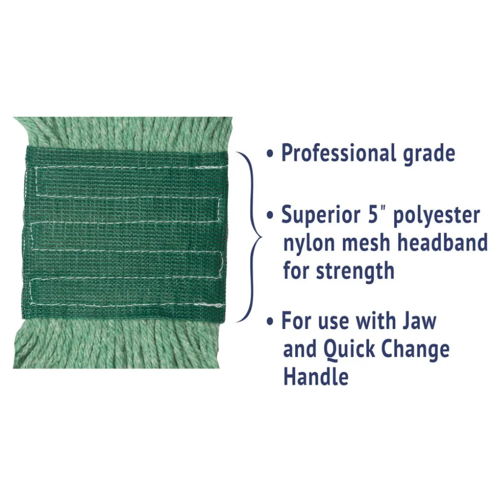 Boardwalk 5 in. Super Loop Cotton/Synthetic Fiber Wet Mop Head - Medium, Green (12/Carton)