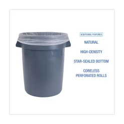 Boardwalk 30 in. x 37 in. 30 Gallon 16 mic High Density Industrial Coreless Roll Can Liners - Natural (500/Carton)
