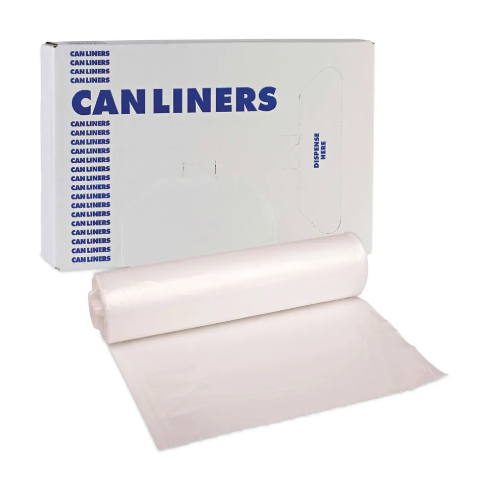Boardwalk 30 in. x 37 in. 30 Gallon 16 mic High Density Industrial Coreless Roll Can Liners - Natural (500/Carton)