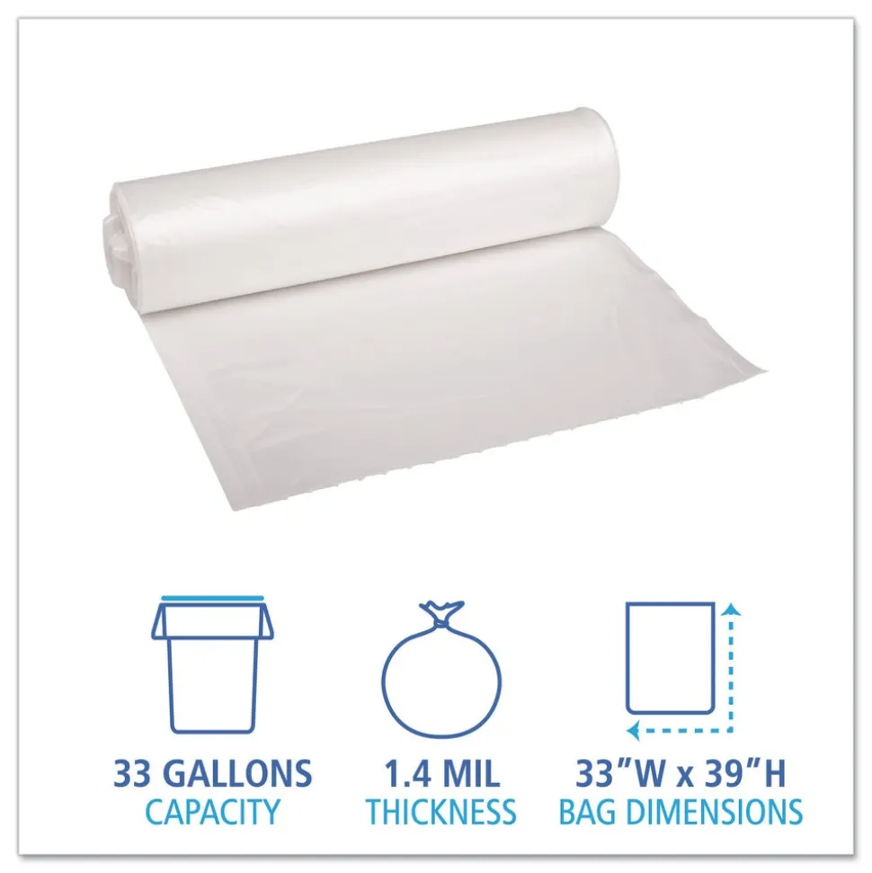 Boardwalk 33 in. x 39 in. 1.4 mil 33 gal. Recycled Low-Density Polyethylene Can Liners - Clear (100/Carton)