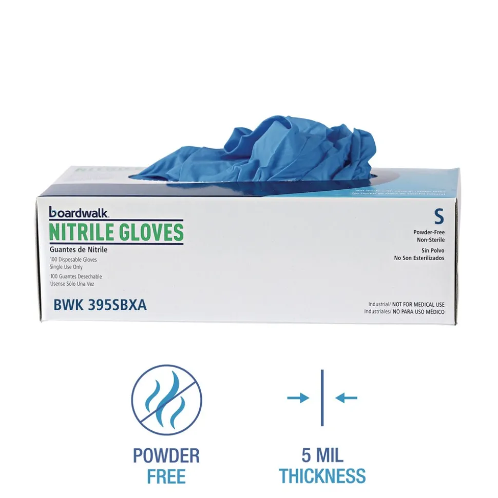 Boardwalk 5 mil Disposable Powder-Free Nitrile Gloves - Small, Blue (1000/Carton)