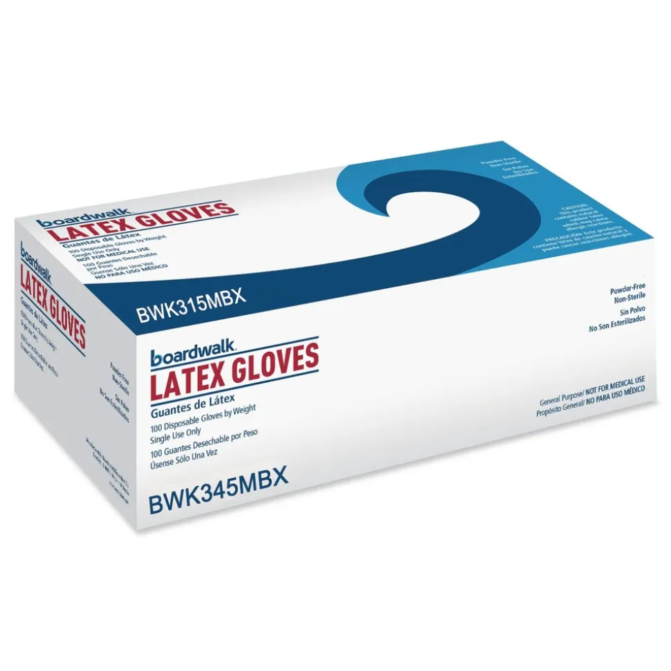 Boardwalk 4.4 mil 12 in. Long Powder-Free General-Purpose Latex Gloves - Medium, Natural (100/Box)