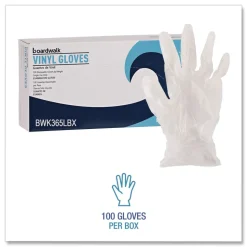 Boardwalk 2.6 mil 9.5 in. Long Powder-Free General Purpose Vinyl Gloves - Large, Clear (100/Box, 10 Boxes/Carton)