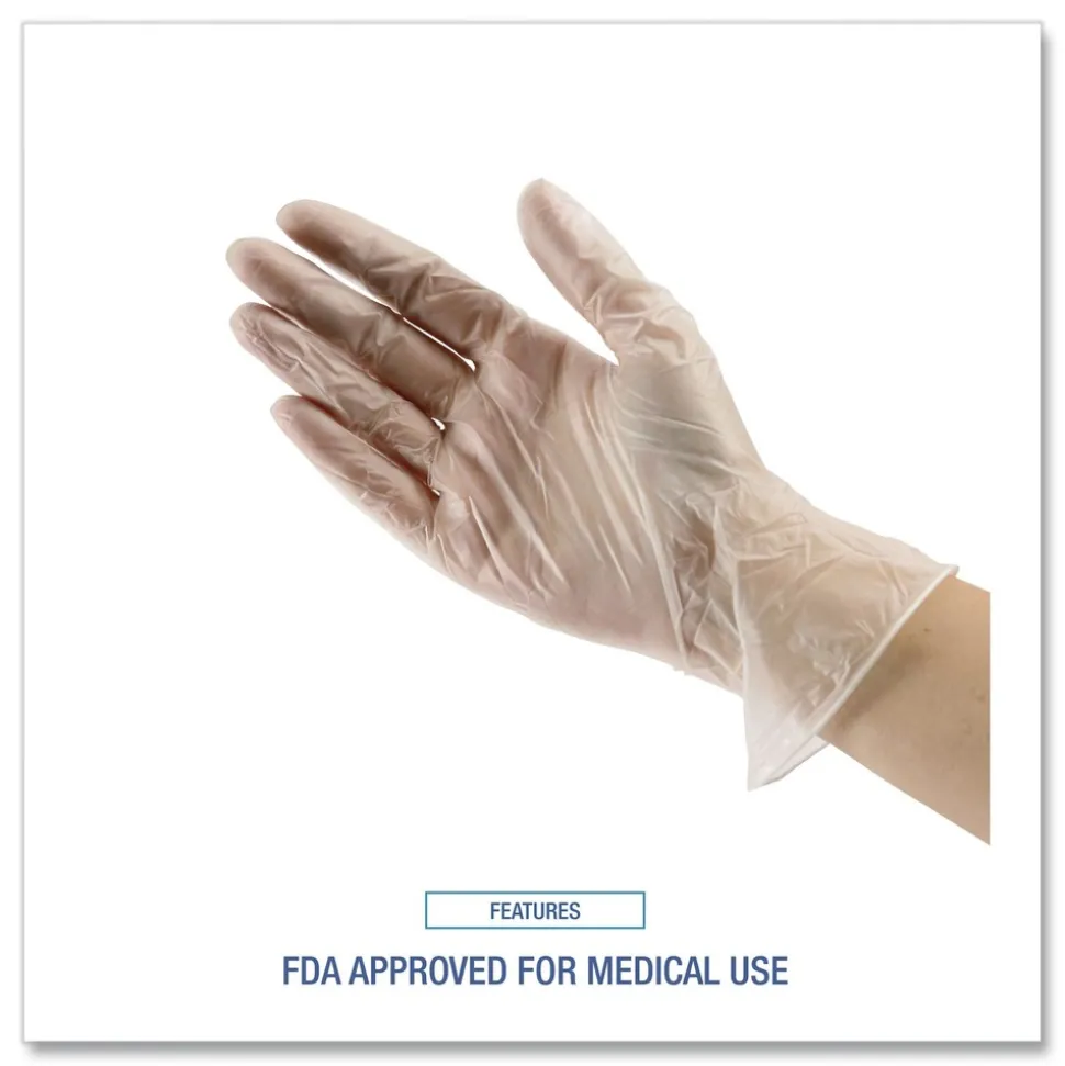 Boardwalk 2.6 mil 13 in. Long Powder-Free General Purpose Vinyl Gloves - Medium, Clear (100/Box)
