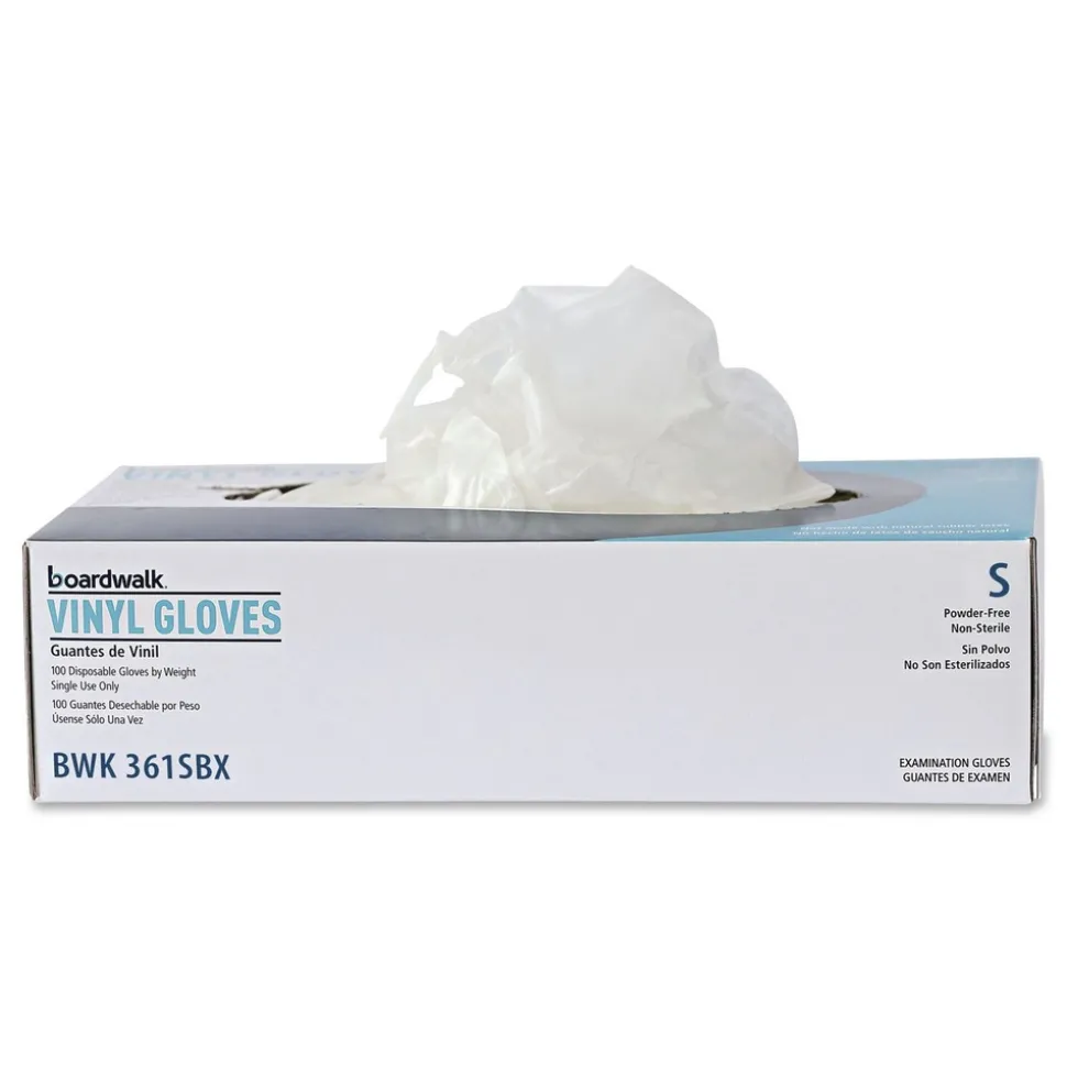 Boardwalk 3.6 mil Thick 9.5 in. Long Powder-Free Exam Vinyl Gloves - Large, Clear (100/Box, 10 Boxes/Carton)