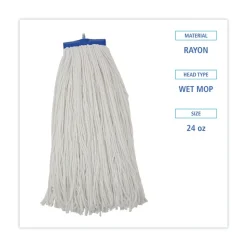 Boardwalk 24 oz. Cut-End Lie-Flat Rayon Wet Mop Head - White (12/Carton)