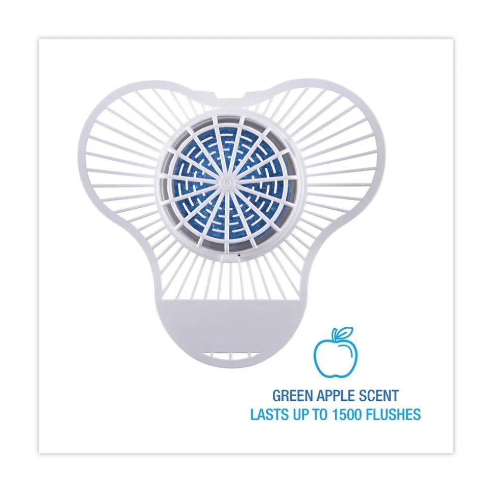 Boardwalk 3.25 oz. Urinal Screen with Non-Para Deodorizer Block - Green Apple Scent, Blue/White (12/Box)