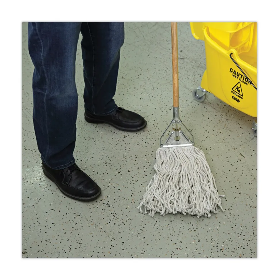 Boardwalk Quick Change 0.88 in. Diameter x 54 in. Metal Head Wooden Mop Handle - Junior, Natural