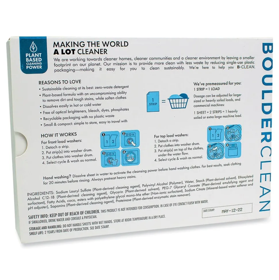 Boulder Clean Laundry Detergent Sheets - Free and Clear (12 Packs/Carton)